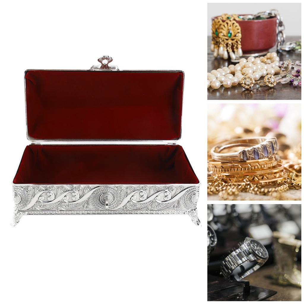 Vintage Jewelry Box Elegant Colorfast Alloy Rustproof Soft Lining Trinket Storage Box for Family Decor