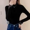 Lace - Trimmed Sweater Women's Spring and Autumn Half Turtleneck Slim Pullover Casual Long - Sleeved Knitted Sweater