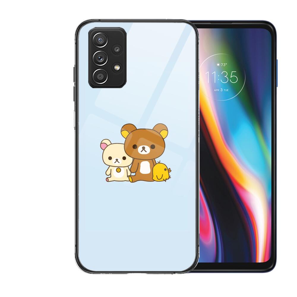 TOPLBPCS Nettes Rilakkuma-Gehäuse aus gehärtetem Glas für Samsung Galaxy A51 A71 A60 A70S A70 A80 A21S A41 A20E A50 A30S 5g A32 A40S