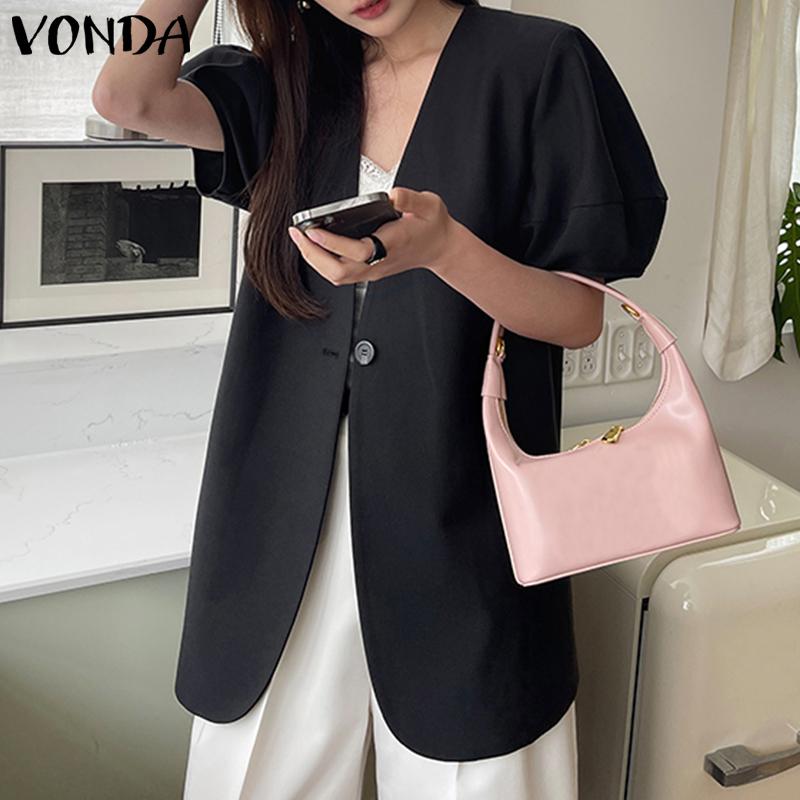 

VONDA женский летний свободный прямой пиджак с v-образным вырезом и короткими рукавами