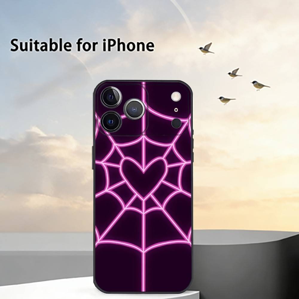Cool Spider Web H-Heart Phone Case For iPhone 17, 16,15,14,13,12,11 Plus,Pro Max, Others Soft Black Cover