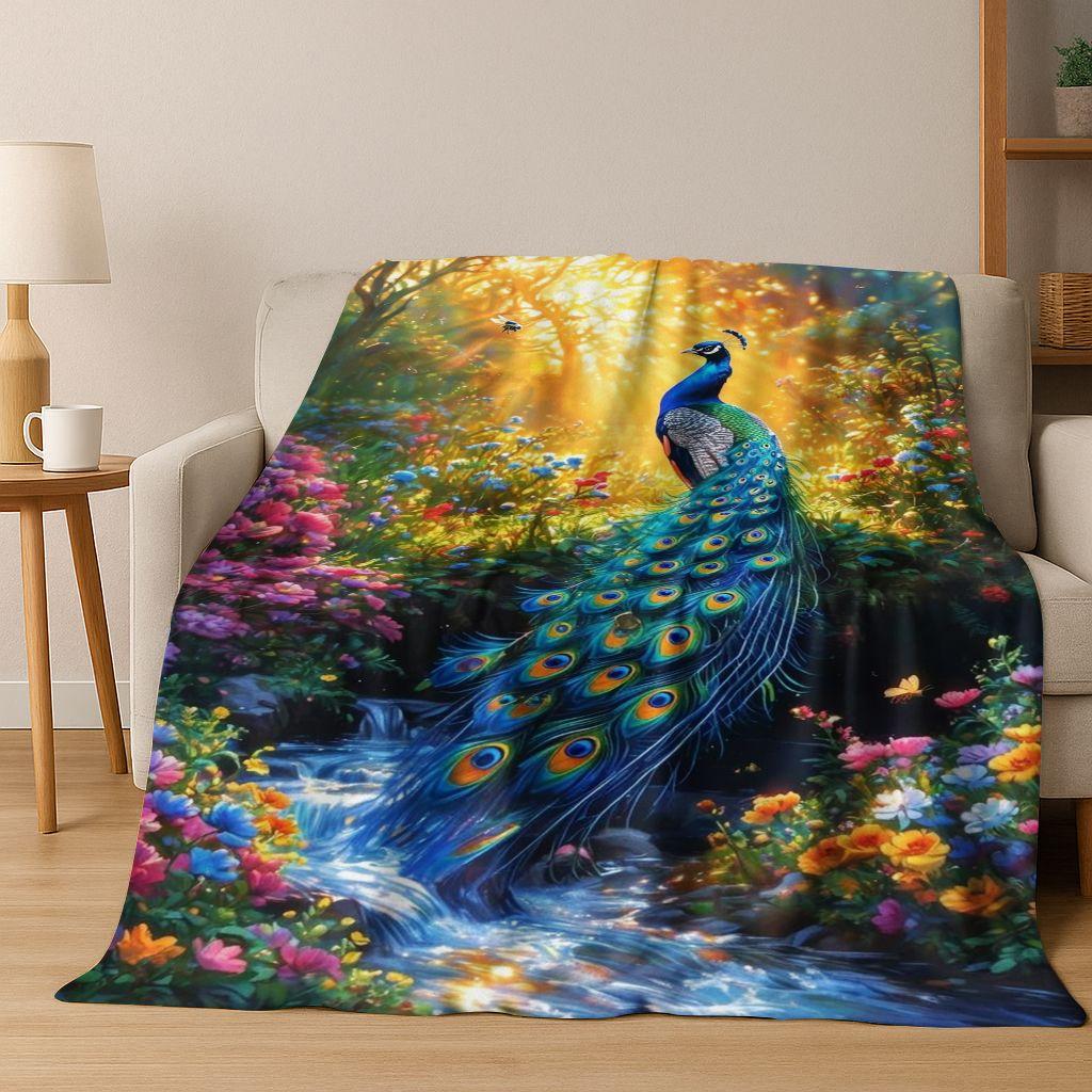 3D Colorful Peacock Romantic Birds Dream Flannel Blanket,Cozy Soft Throw Blanket for Home Bedroom Bed Sofa Picnic Cover Gift Kid
