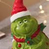 Small Christmas Sculptures Green Monsters Ornament with Santa Hat And Scarf, Resin Frog Cute Elf Tabletop Decor Figurine for Home Decoration, Outdoor
