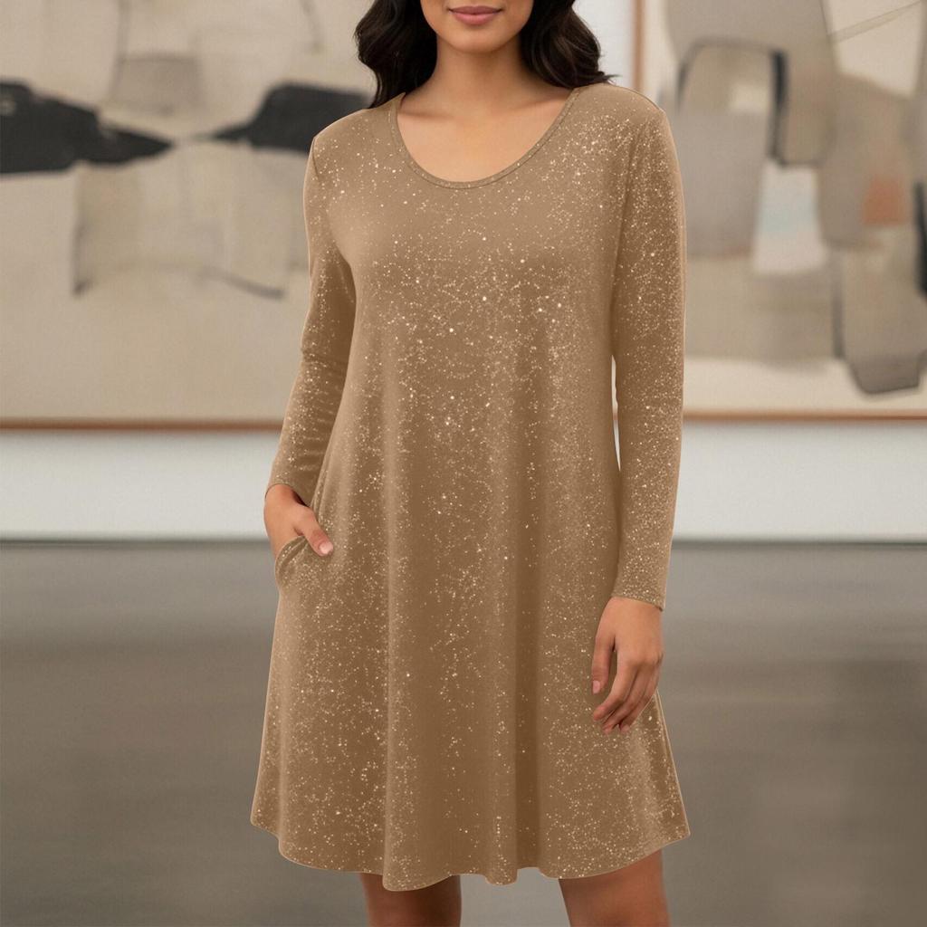 2026 Trendy European & American Style Long Sleeve Pocket Dress with Hot Stamping