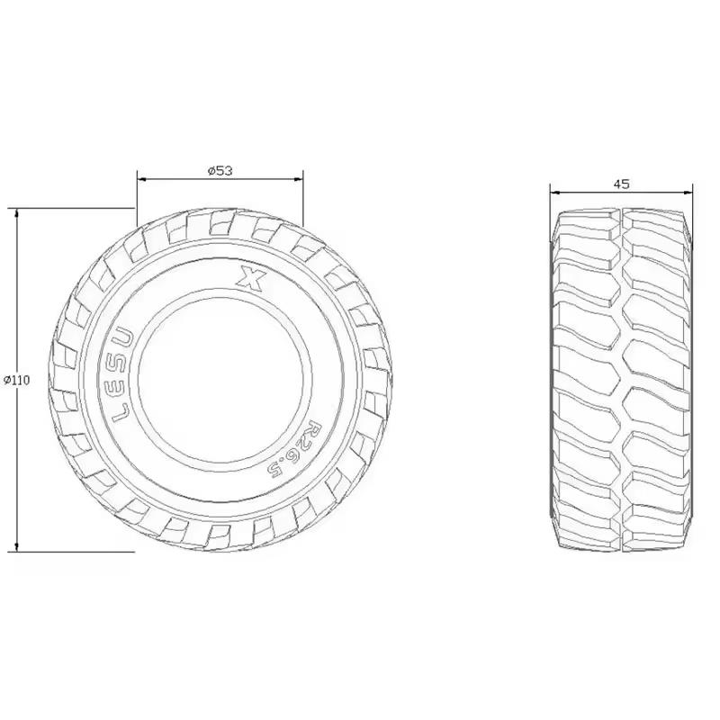 RC 1 Pair LESU Diameter 45MM Height Wheel Rubber Tyres 110Mm for Remote Control 1/15 Hydraulic Loader RC Car Accessories