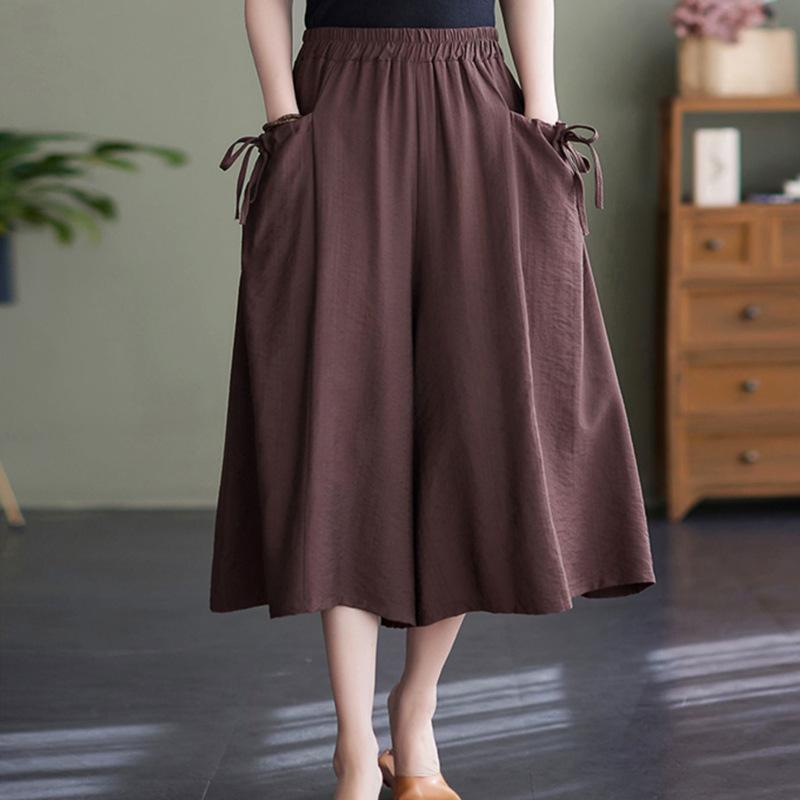 Wide Leg Pants for Women In Summer Loose Fit Plus Size Solid Color Elastic Waistband Large Swing Skirt Pants Casual Cropped Pants