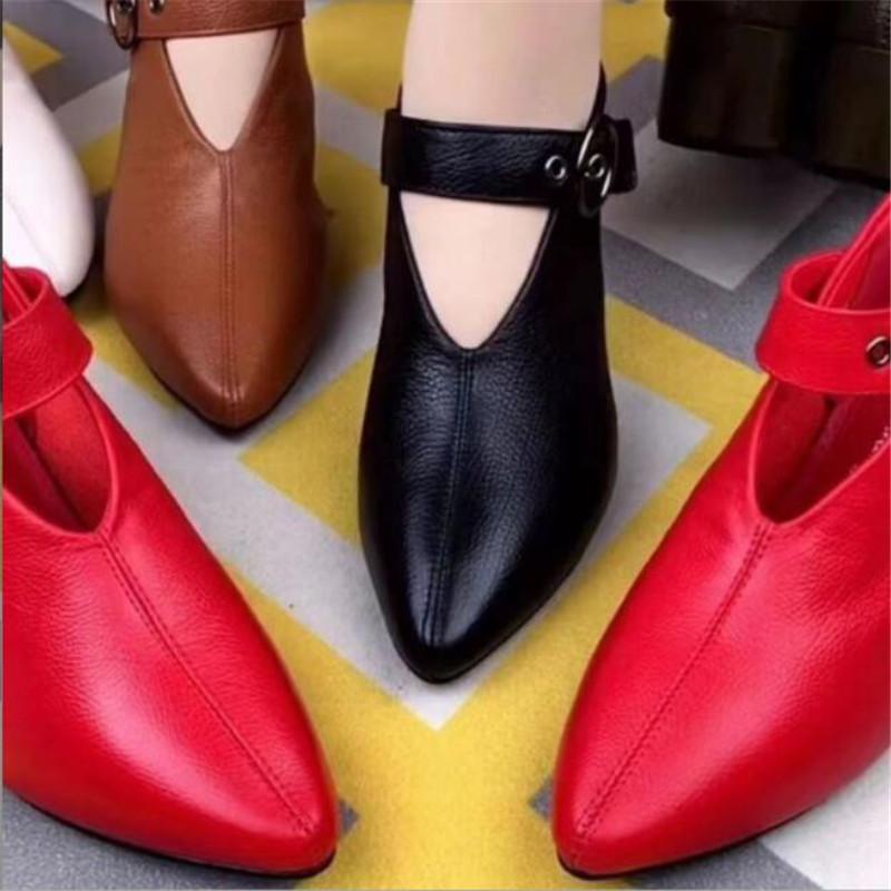 Fashion Size 34-43 Women High Heel Shoes Spring Autumn Belt Buckle High Heel Leather Shoes Thick Heel Deep Mouth Pointed Women's Shoes