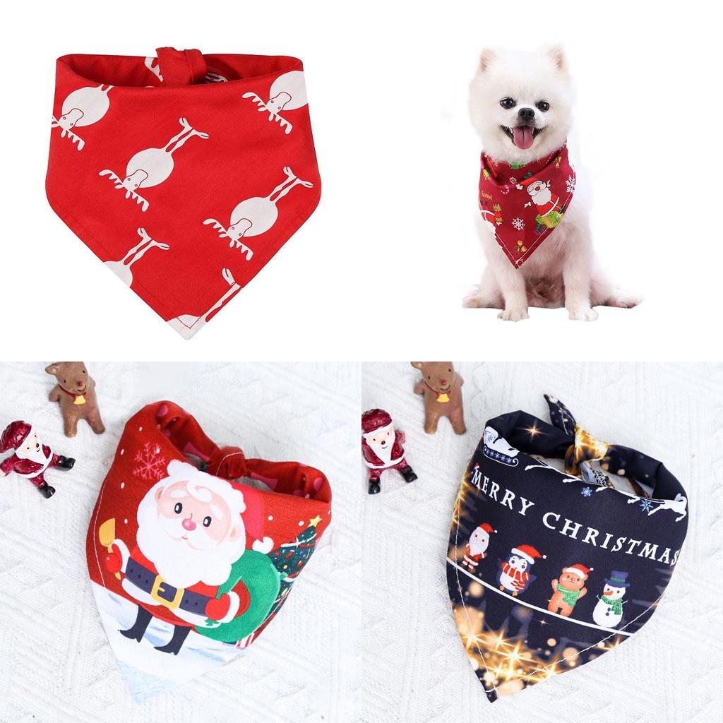 Charming Christmas Dog Bandana Reversible Triangle Bibs Scarf For Large Pets