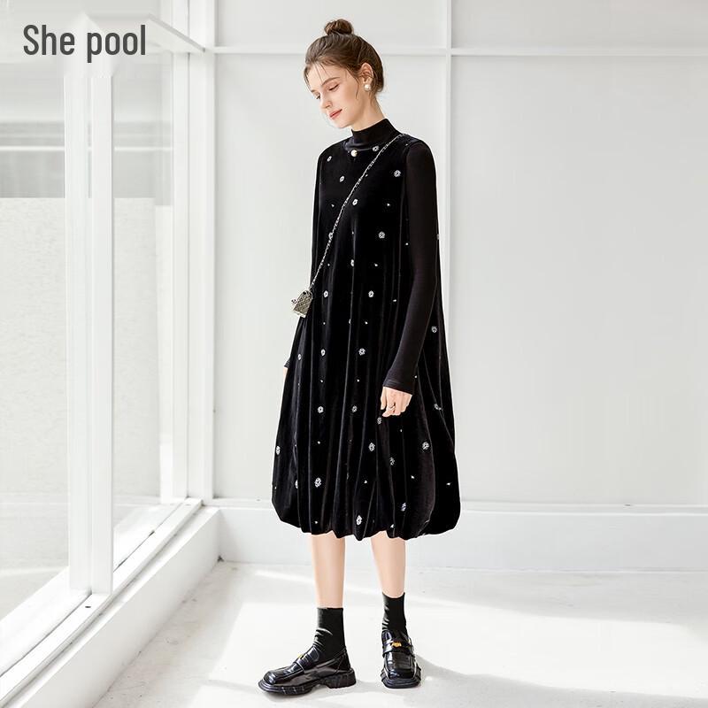 

French Velvet Contrast Embroidered A-Line Vest Dress XL