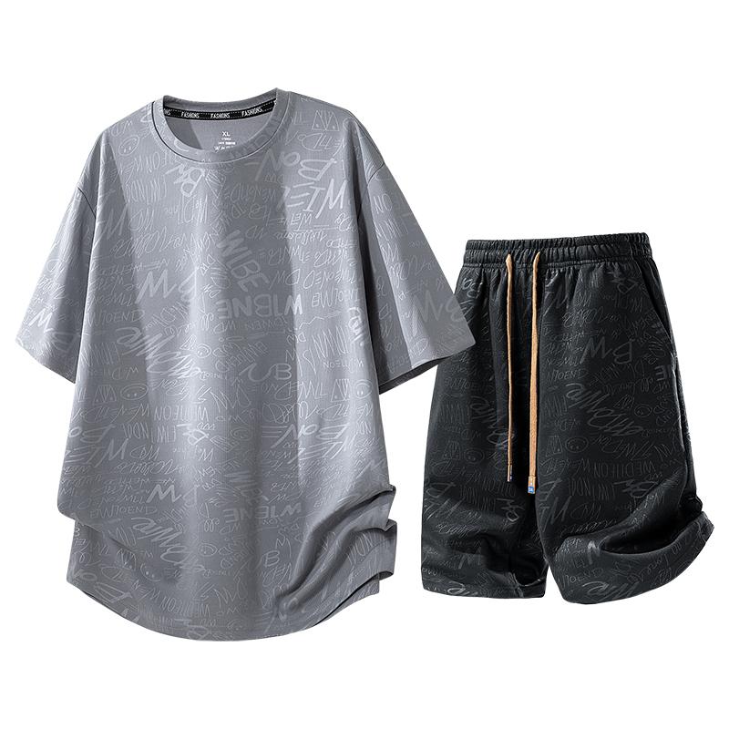 Pantalones Cortos Deportivos Casuales de Manga Corta Traje de Seda Helada Camiseta de Secado Rápido para Hombre
