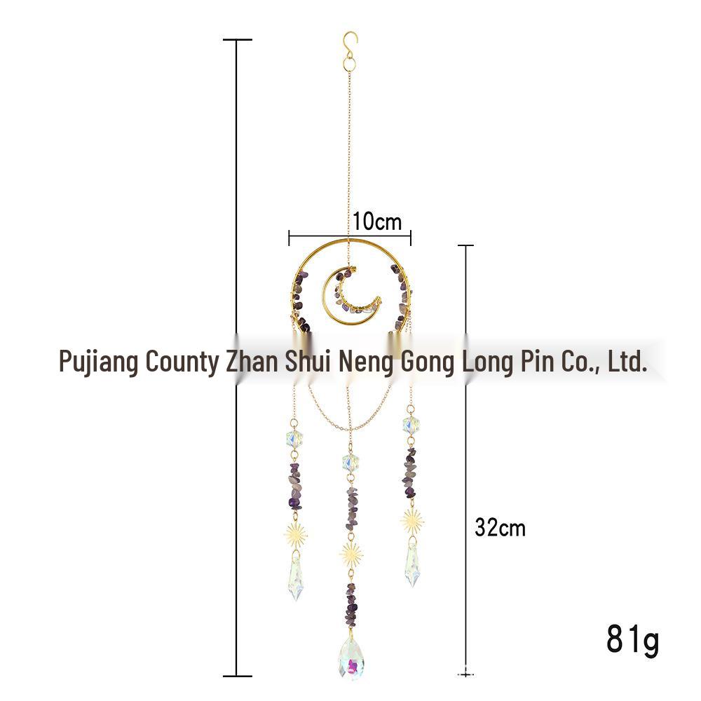 Rose Quartz & Amethyst Sun Moon Suncatcher with Crushed Crystal Stone