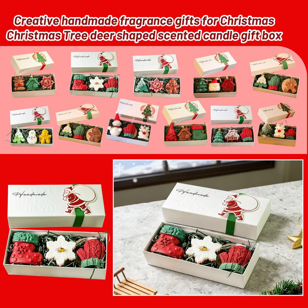 Christmas Creative Handmade Fragrant Wax Candle Gift Set With Christmas Tree And Fawn Shapes