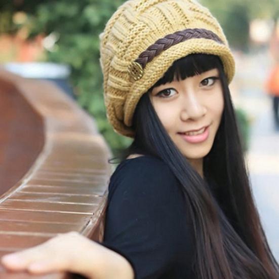 Women's Fashion Braided Autumn Winter Warm Baggy Beanie Knit Crochet Ski Hat Cap