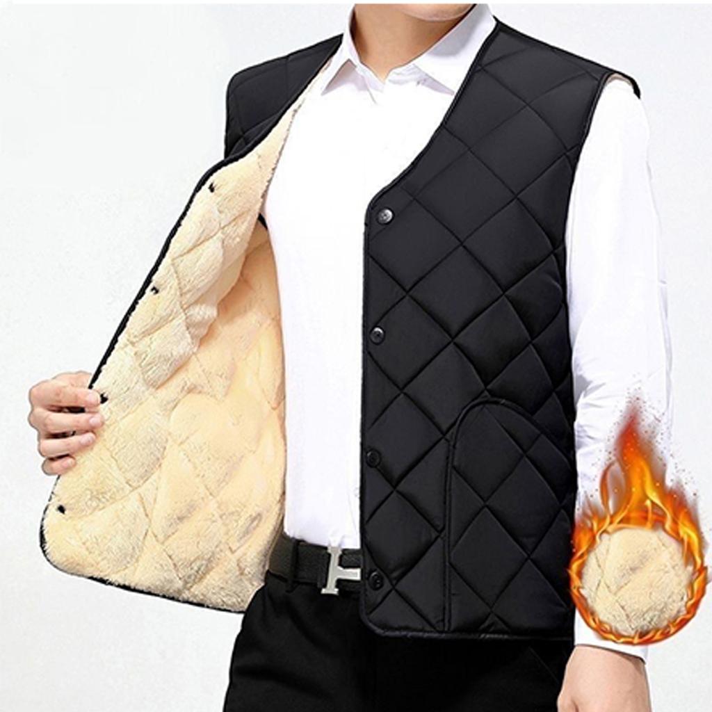 Men's Casual Fleece Solid Color Button Vest Men's V-neck Thickened Vest