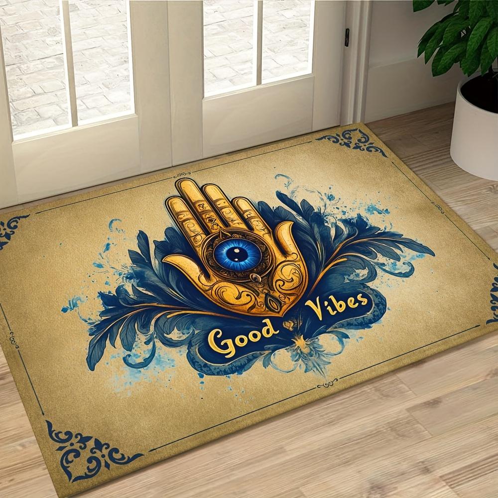 

Evil Eye Welcome Doormat, Good Vibes Pattern Decor Flannel Floor Mat, Non-Slip Machine Washable Rug for Home and Outdoor Decor 40x60cm