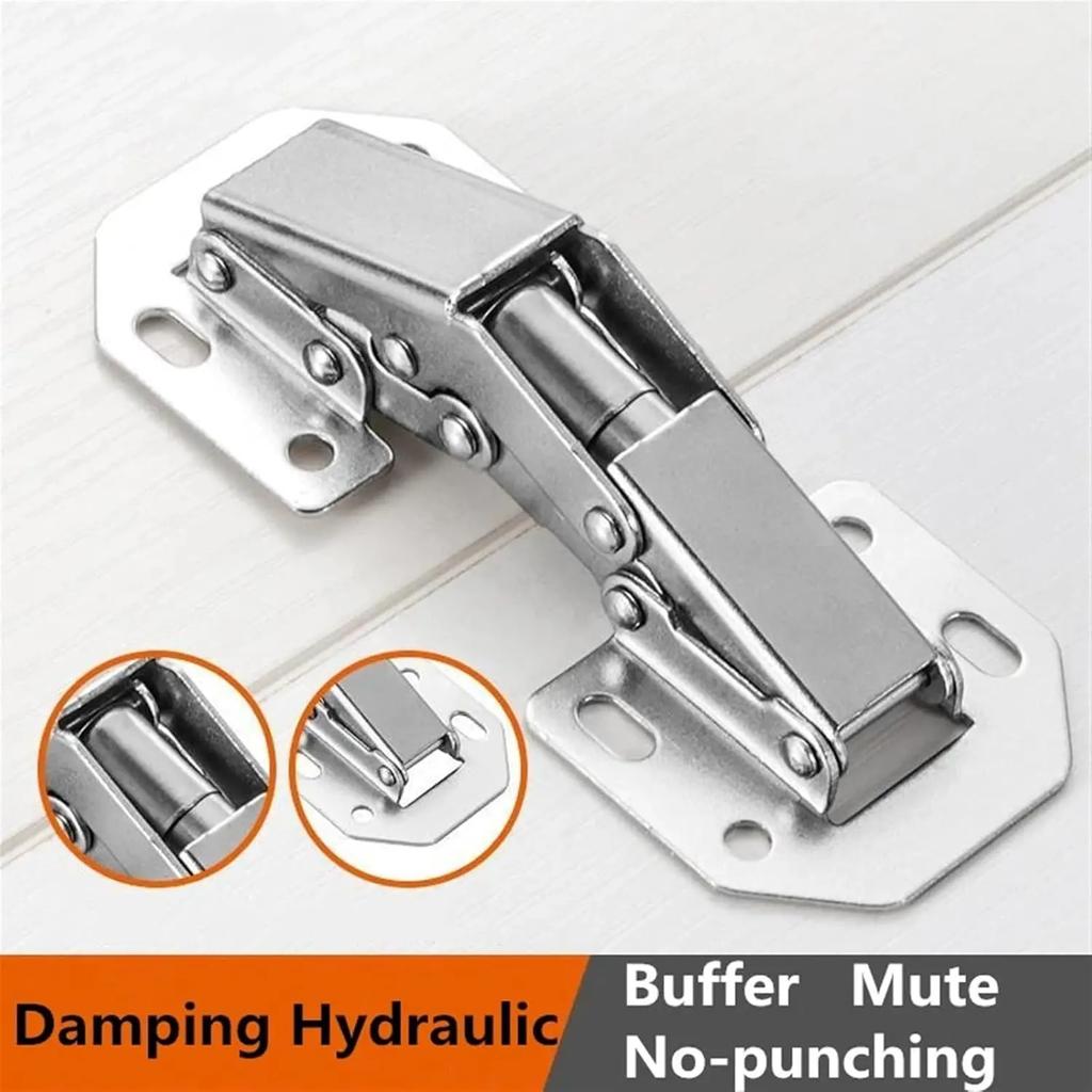 2/6PCS 90 Degree Steel Cabinet Hinges with Screws No-Drilling Buffer Hinge Kitchen Cabinet Cupboard Hinges DIY Furniture Hardware Tools