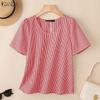ZANZEA Blusa da Donna Casual Girocollo Stampa a Quadri Manica Corta Larga