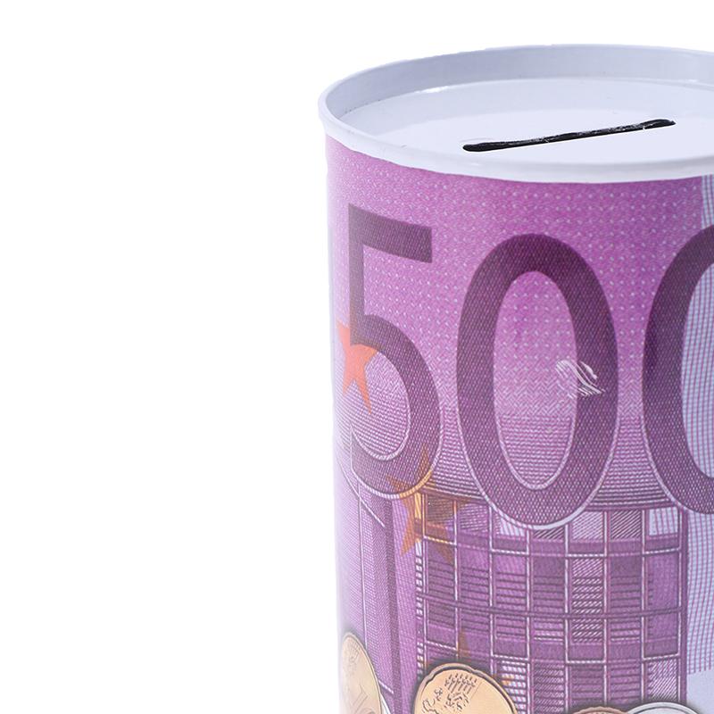 Tinplate Cylinder Piggy Bank Euro Dollar Picture Box Household Saving Money Box
