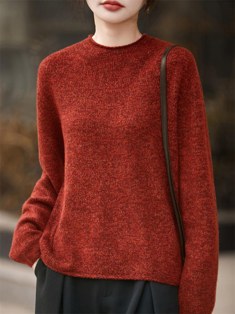Women's New Style French Floral Wool Knit Sweater - Thick Seamless Round Neck Warm Base Layer Top