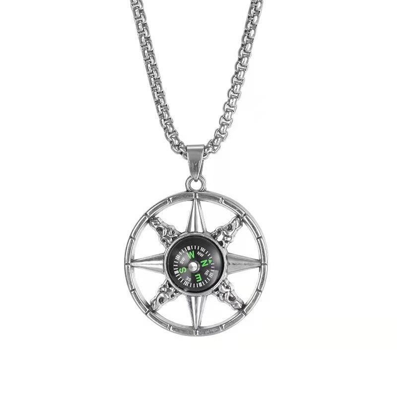European and American Retro Compass Pendant Titanium Steel Necklace Versatile Fashion Hip-hop Long Sweater