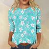 Women's Casual Floral Print Three Quarter Sleeve Round Neck T Shirt Lightweight Comfortable Fit Suitable for Everyday Wear