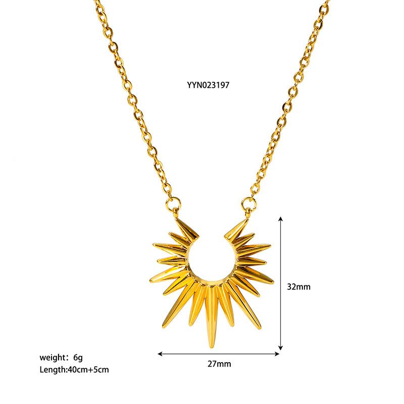 European American New Fashion Trendy Stainless Steel Women s Gold Plated Sunflower Pendant Bamboo Chain Necklace High-end 19.0in & above&Sunflower Pendant Necklace