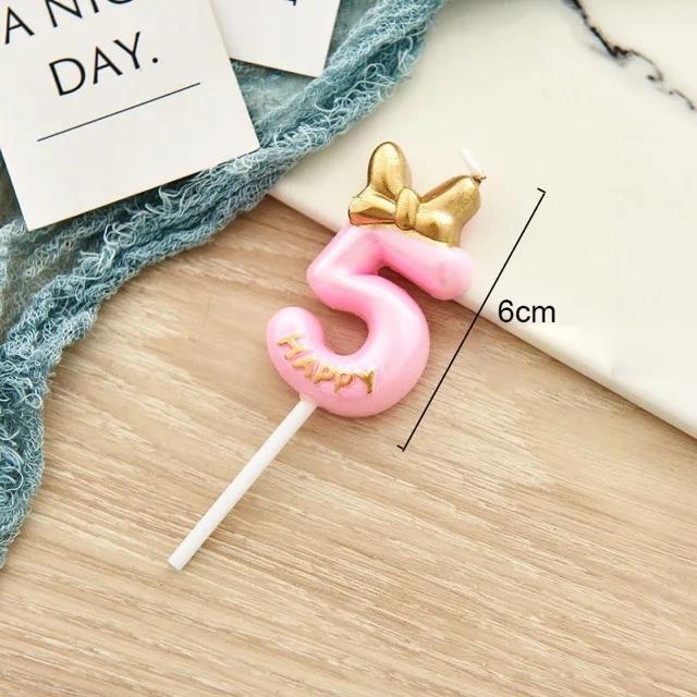 Cute Bowknot Birthday Number Candle Boys Gilrs 0-9 Number Cake Decor Digital Candles Topper Cupcake Party Decoration Supplies