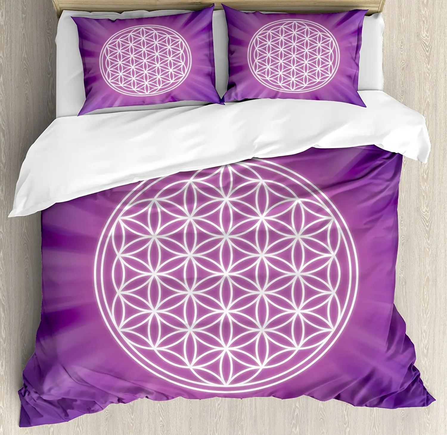 

Lotus Bedding Set For Bedroom Bed Home Sacred Geometry Yantra Mandala With Triangle Figur Duvet Cover Quilt Cover And Pillowcase EU single(135x200cm)