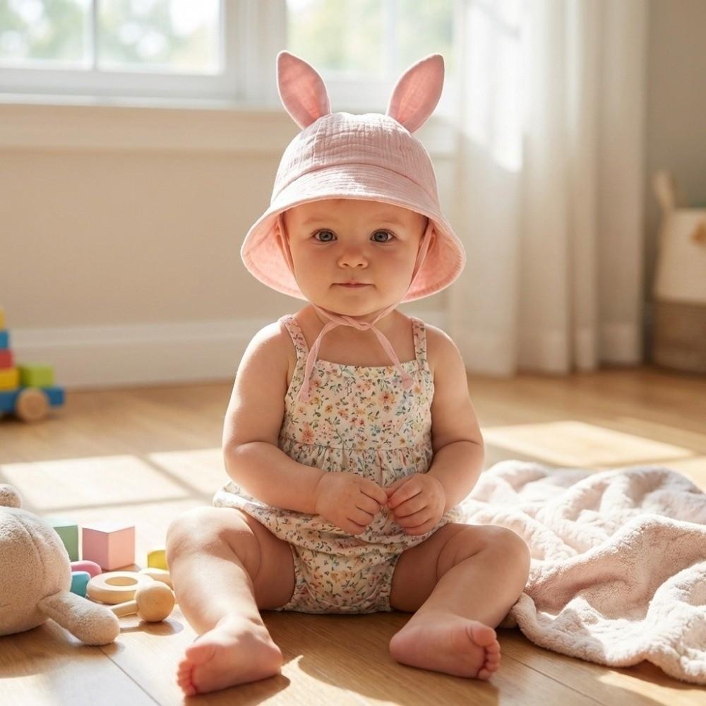 Adjustable Baby Fisherman Hat Cute Rabbit Ears Baby Sunhat Fashion Bucket Cap Spring Summer