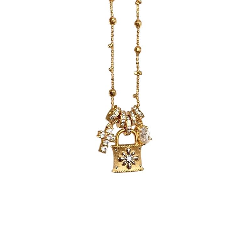 Charming Cross Lock Pendant Necklace Women Zircon Circle Fringe Minimalist Personality Retro Necklace Accessory Party Daily Gift