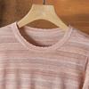 Damen Rundhals Kurzarm Stricktop aus Leinenmischung