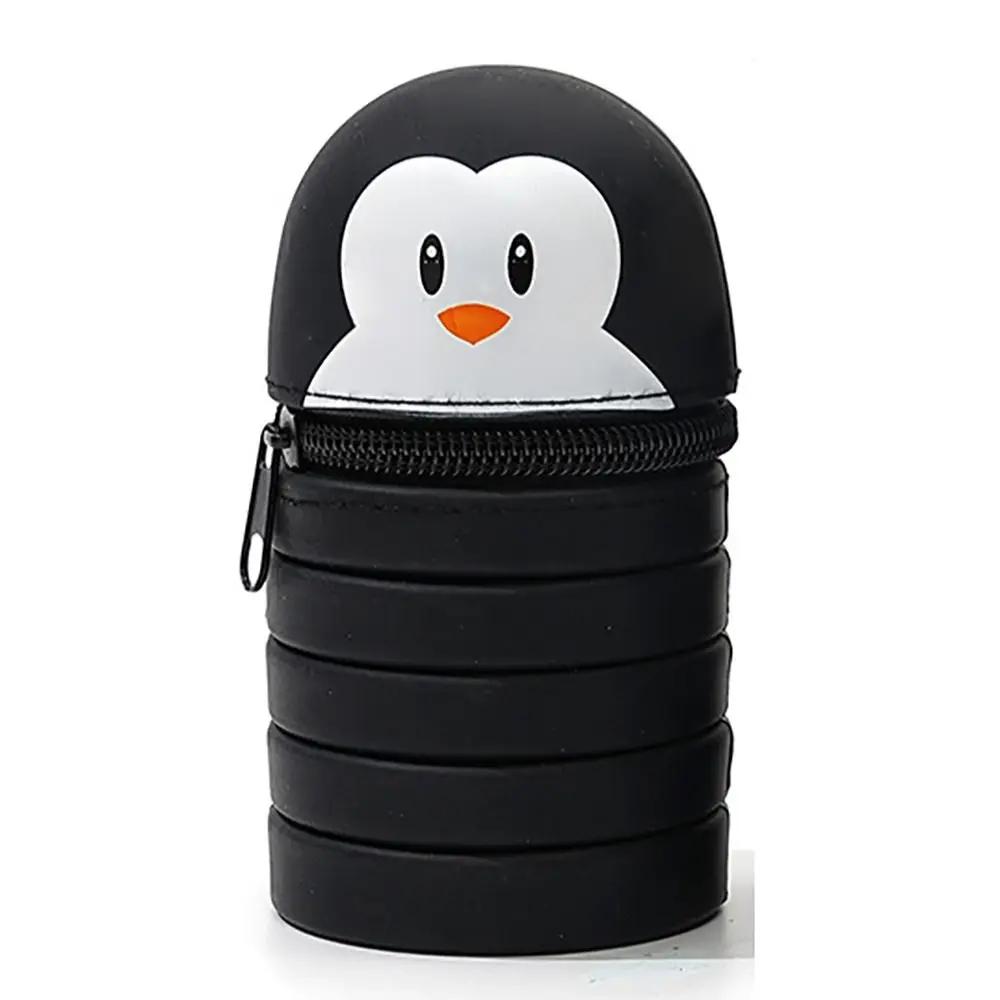 Cartoon Animal Foldable Silicone Pencil Case Flexible Desk Organizer Stationery Storage Bag Cute Folding Pen Pouch Organizer