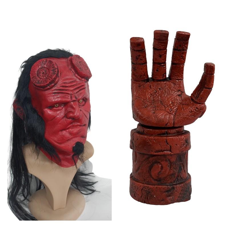 Hellboy Mask Latex Gloves Halloween Terror Props Creativity Party Accessory Cos