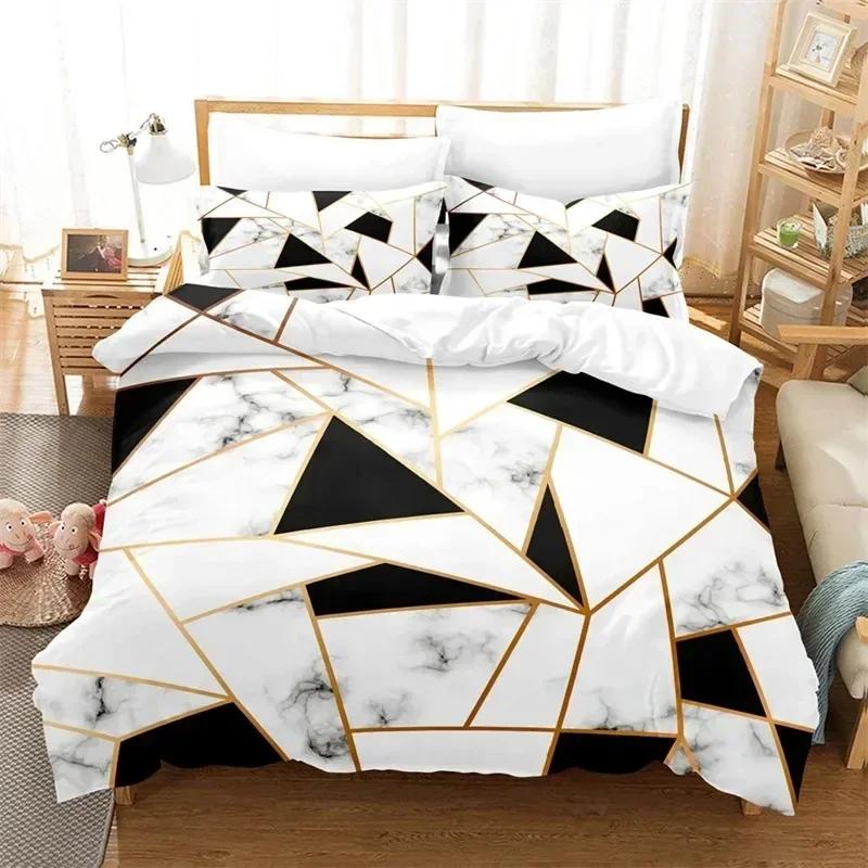 Toppmodern Marmor Påslakan King Queen Size Geometriskt Mönster Täcke Mikrofiber Abstrakt Sängkläder