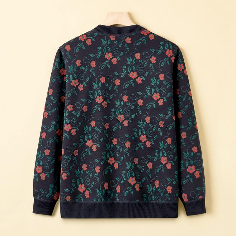 Middle-aged elderly knitted cardigan sweater mother outfit piled thickened elderly clothes grandma autumn and winter coat women's