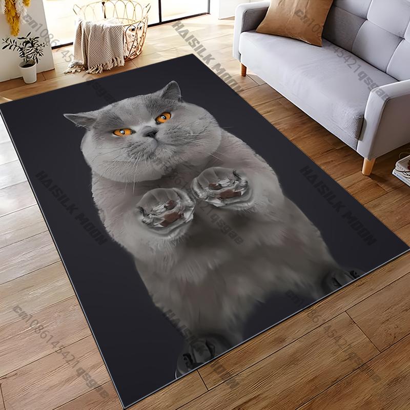 1PC Cute and Handsome Gray Cat Pattern Rugs Living Room Bedroom Carpet Bedside Bathroom Floor Mat Kids Room Non-slip Mat Decor
