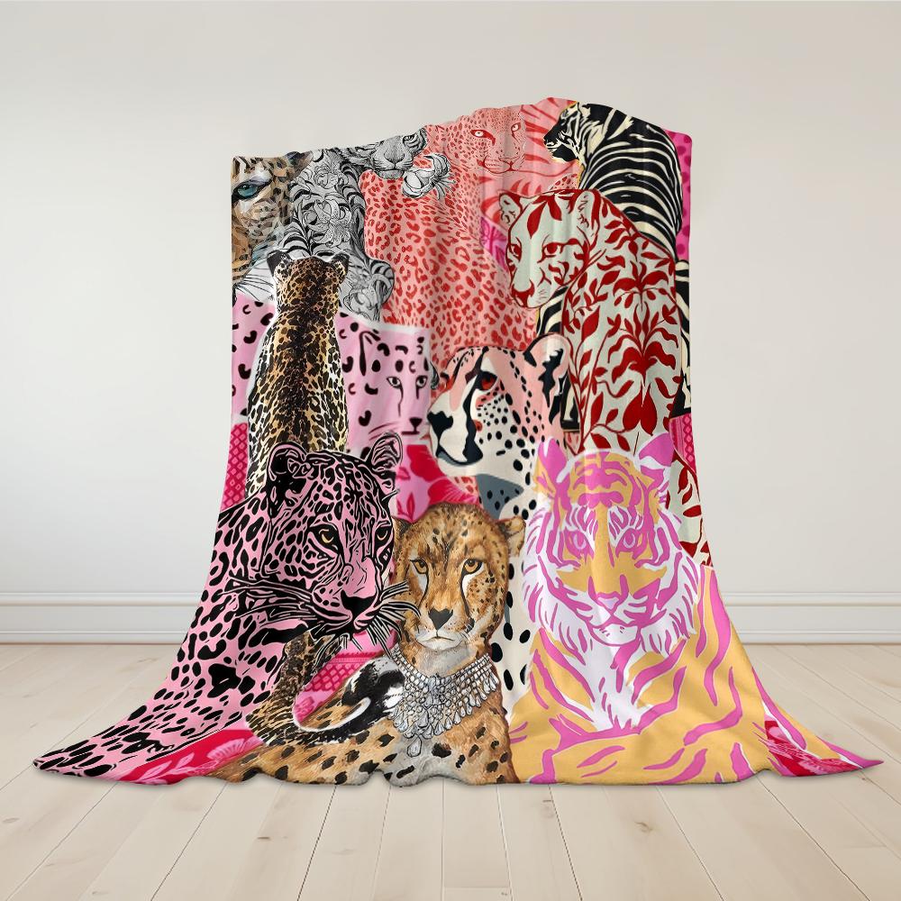 Pink Feline Collage Flannel Blanket Warm Soft Halloween Christmas Couch Warm Cozy Decorative Decor Gift for All Season
