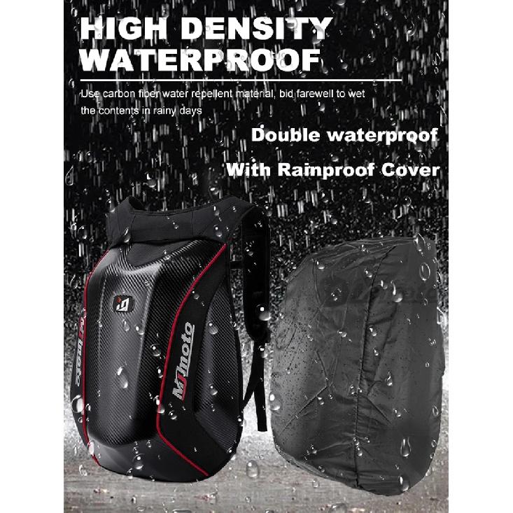 Carbon Fiber Motorcycle Backpack Motocross Helmet Bag Waterproof Motorsport Riding Backpack Expandable Hard Shell Bag Reflective