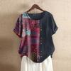 ZANZEA Women Ethnic Print Patchwork Summer Short Sleeve Cotton Tee Shirt Tops