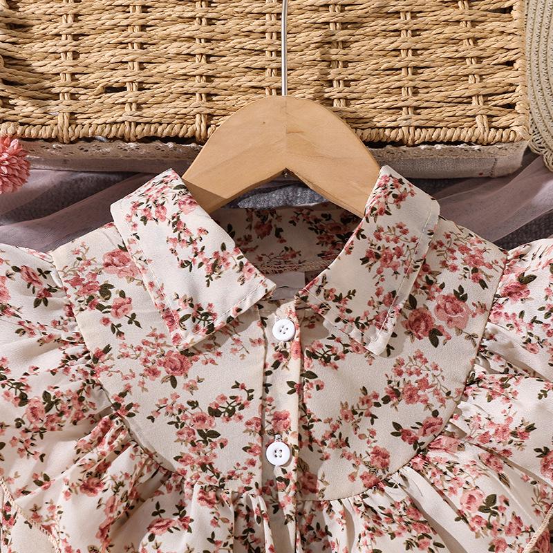 Girls' Big Kid Floral Lapel Mesh Princess Dress - Autumn 2025 Edition