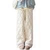Women Cotton Pants Elastic High Waist Solid Color Wide Leg Causal Trousers with Pockets Thickened Plush Lining Winter Pants