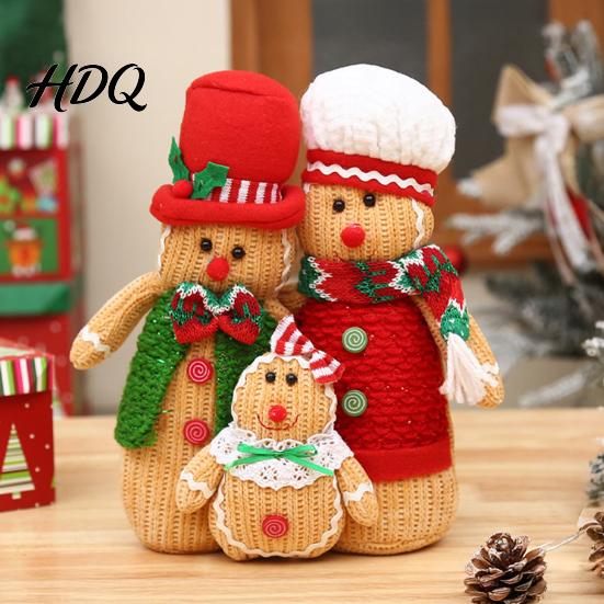 Decorative Dolls for Christmas Trees Plush Gingerbread Man Figures with Hat Scarf Cute Stuffed Family Handcrafted Fabric of 3 Ornament Home
