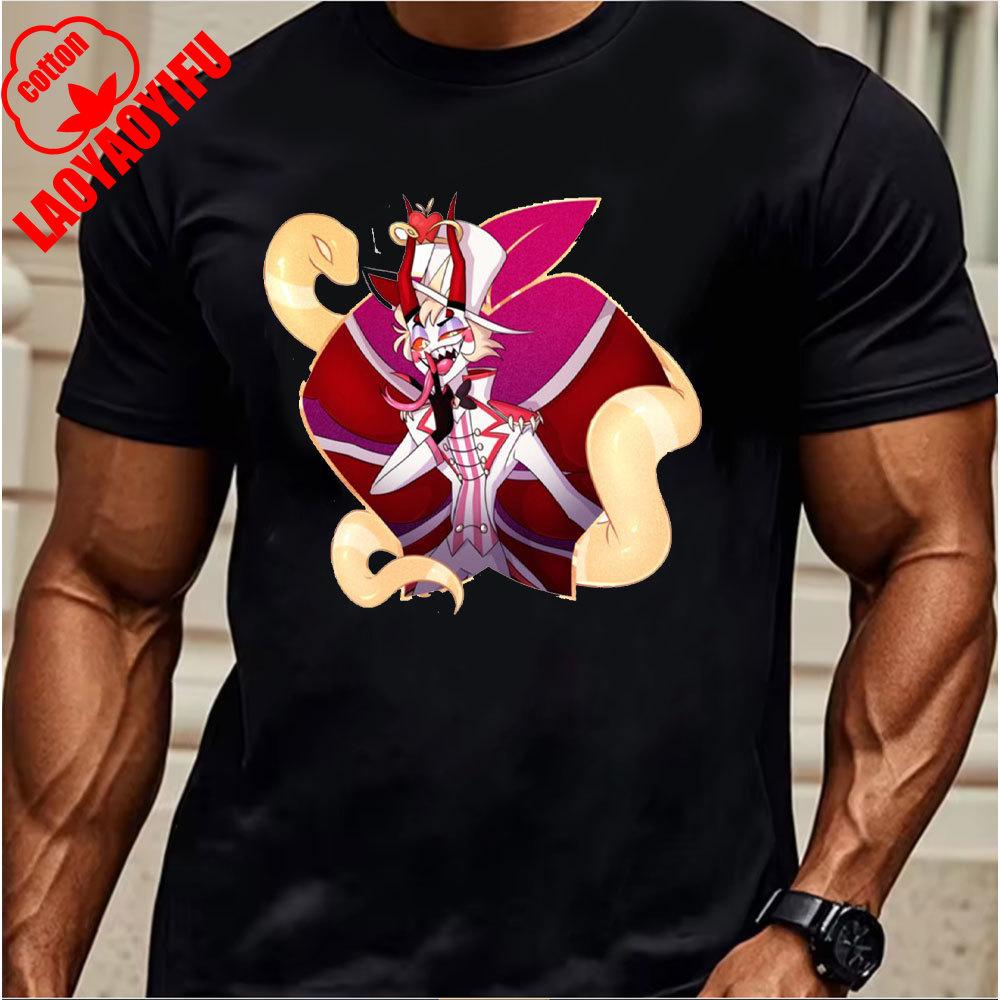 

Футболка Hazbin Hotel Lucifer 2025 Удобная Личность Высококачественный Хлопок Топы Двумерная Ностальгия Ретро Уникальный 4XL