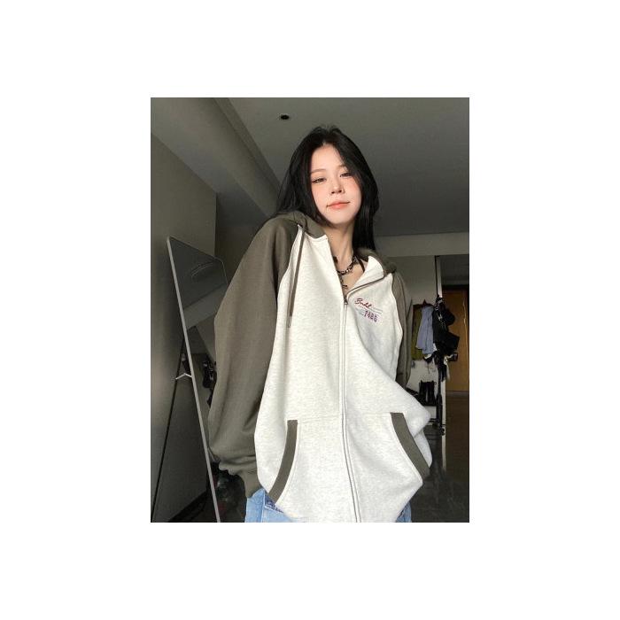 

Women s Fleece-Lined Color Block Baseball Jacket with Hood and Zipper 2X Large