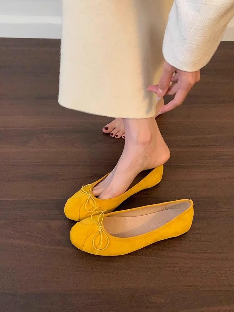 

Fairy style bow Mary Jane shoes female 2025 new with skirt one pedal shallow mouth flat ballet shoes 40 жовтий