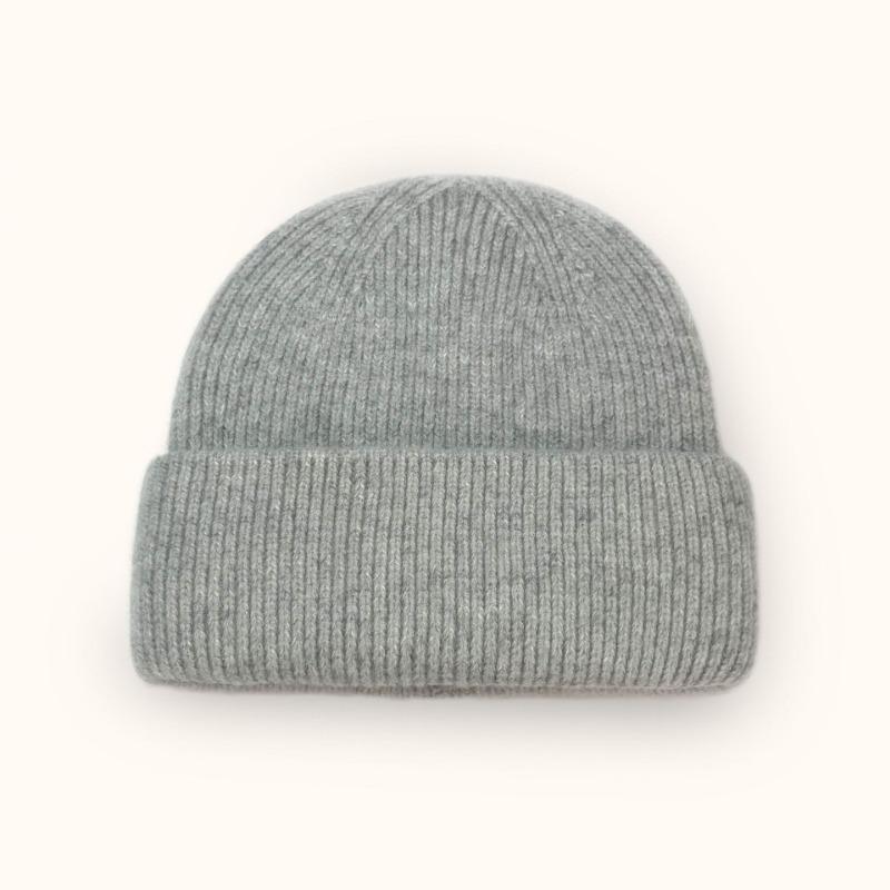Autumn Winter Fashion Rabbit Hair Knit Hat Double Rolled Brim Warm Cold Hat