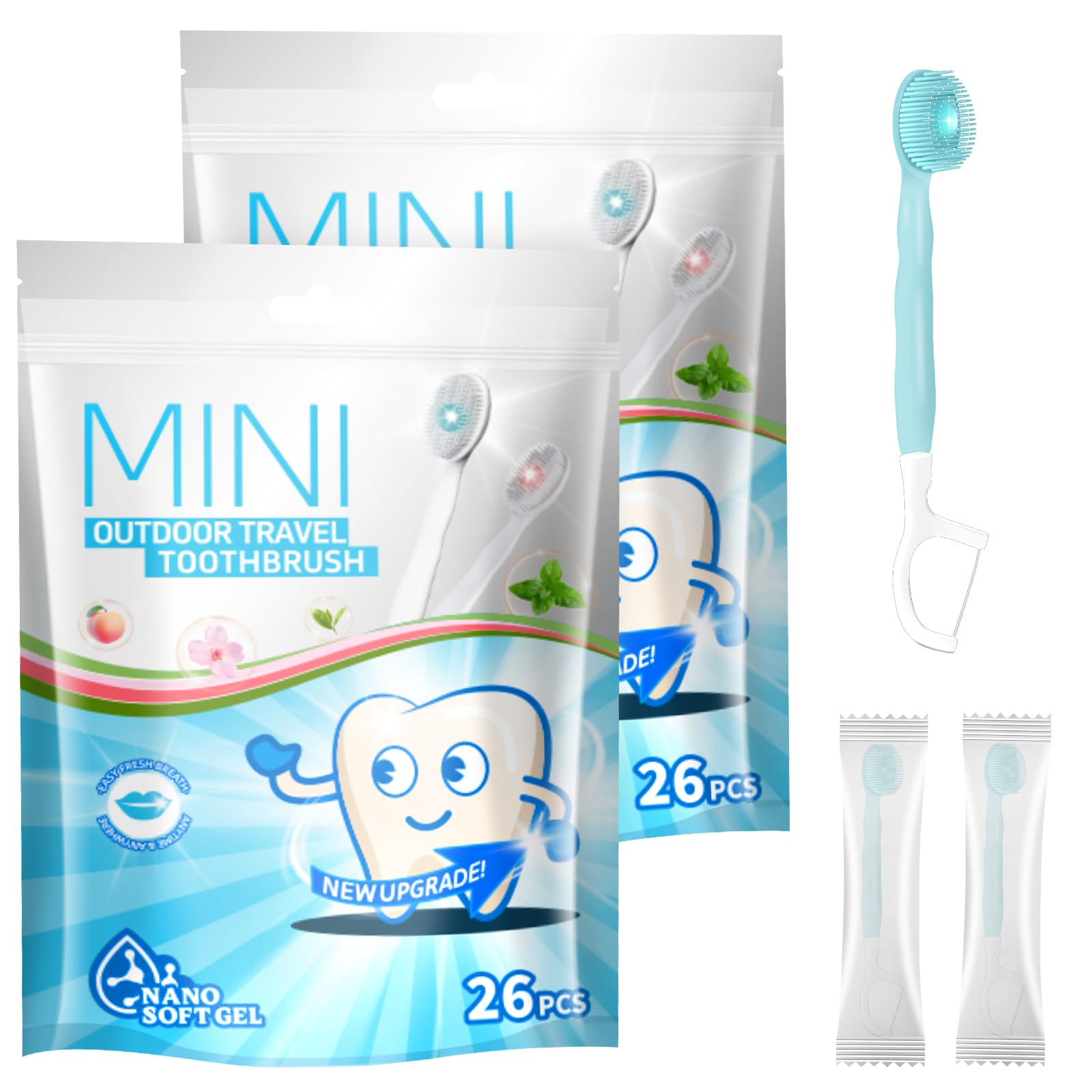 

5-in-1 Mini Pearl Toothbrush with Nano Bristles, 4 Flavors, 26 Pieces, Includes Soft Bristles (Ice Mint)