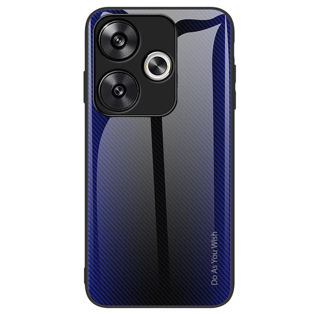 

For Xiaomi Poco F6 5G/Redmi Turbo 3 5G Phone Case Tempered Glass+TPU Phone Cover Carbon Fiber Texture Dark Blue