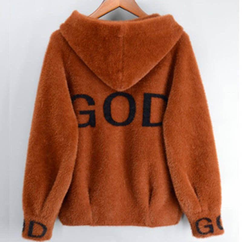 Imitated Mink Velvet Jacket Women's Spring and Autumn Clothes All-match Thin Short Hooded Knitted Cardigan