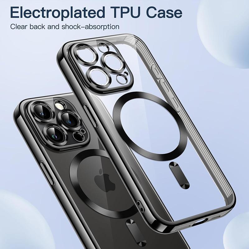 Magnetic Plating Case For iPhone 16 15 14 Plus 13 12 11 Pro Max Camera Lens Protector Glass For Magsafe Wireless Charger Cover